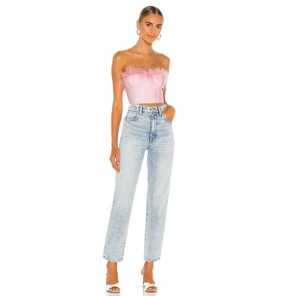 Superdown Ramona Feather Trim Bustier Top in Blush Pink - Picture 10 of 11